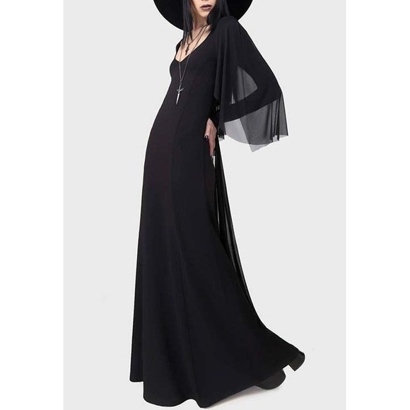 Killstar Dresses & Skirts - KILLSTAR Under Her Spell Maxi Dress L NWT Gothic Witch Cape Sleeve Black